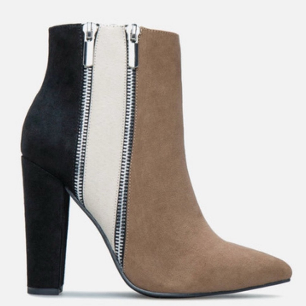 JustFab Tri-Color Booties - black cream beige - Picture 2 of 9